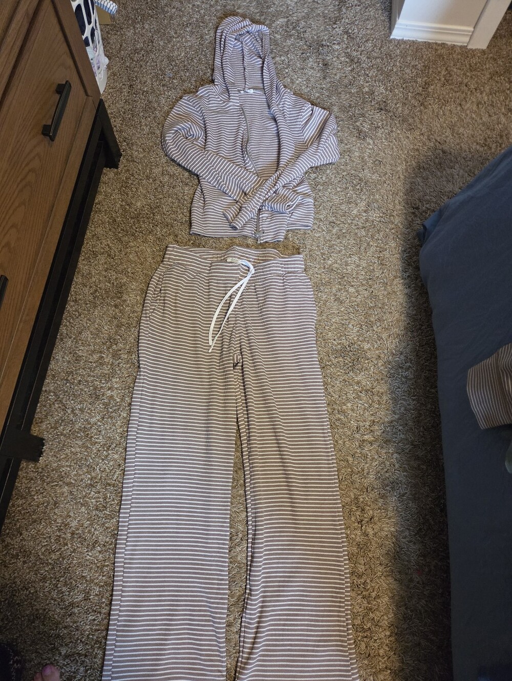 Striped Hooded Lounge Pants - Taupe & White